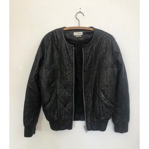 Isabel Marant Black leather quilted bomber jacket